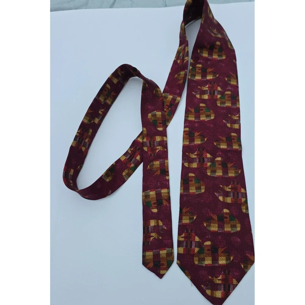 Ermenegildo Zegna Tie Mens OS Burgundy Abstract Plaid Silk Jacquard‎ Italy Wide